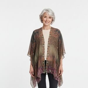 Zonda Nellis Art To Wear Artsy Lagenlook Multicolor Long Line Kimono Cardigan OS